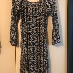 Chic Navy Patterned Long Sleeve Dress